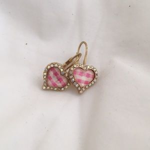 Betsey Johnson Pink Gingham heart earrings